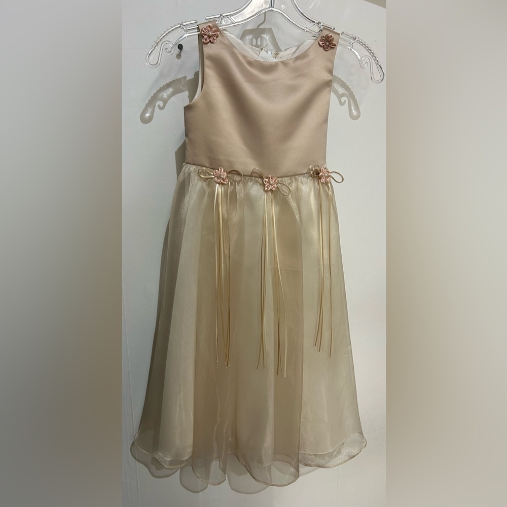 Elegant Cream and Gold Dress with Floral Accents